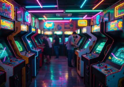 Fun bright neon arcade background